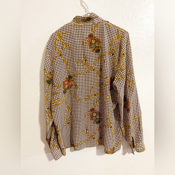 Euforia Made In Italy 100% Silk Houndstooth Blouse Size 44 - Picture 2 of 3